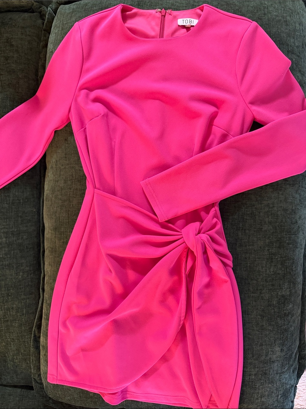 Tobi Hot Pink Long Sleeve Twist-Detail Mini Dress